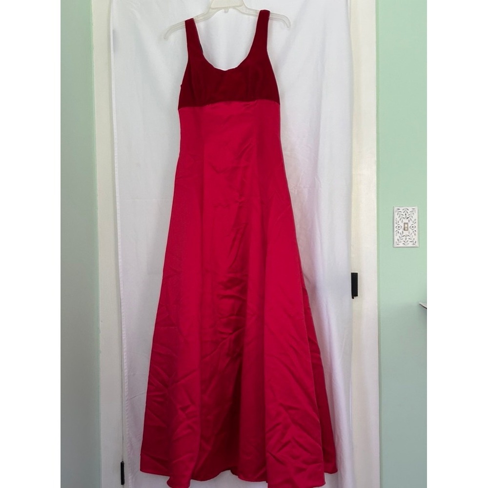 Red Velvet Top Satin Gown Formal Dress Evening Party Prom‎ Special Occasion